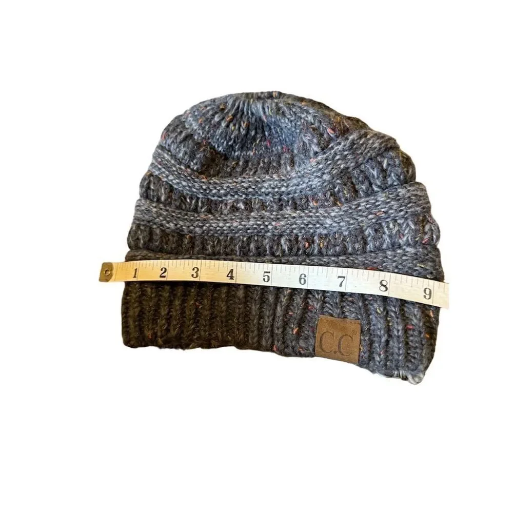 C.C Unisex Confetti Flecked Ponytail Cable Knit Beanie Hat Gray